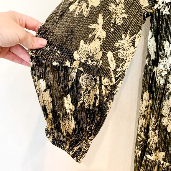 NEW Vince Camuto Lurex Floral Print Tiered Shift Dress Black & Gold Size XL - Picture 13 of 15